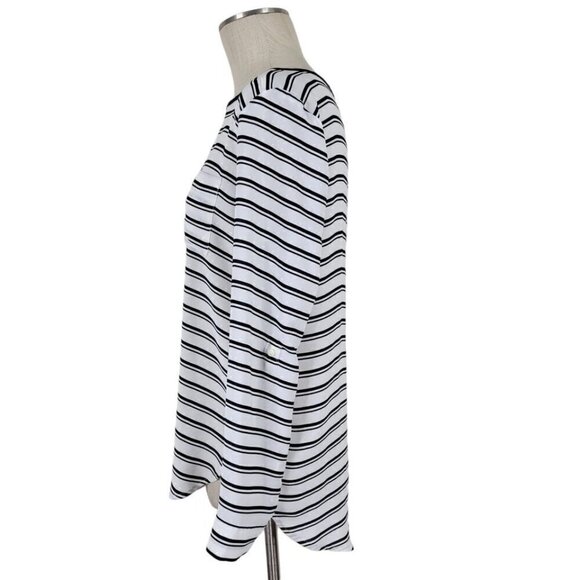 Ann Taylor Loft Blouse Size S Pullover Roll Tab Lightweight High Low Black Cream - Picture 3 of 11